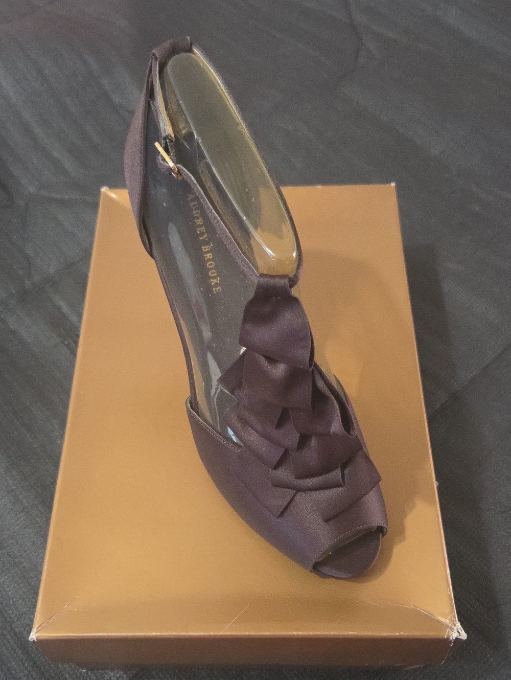 Audrey Brooke Dark Purple Ruffle Peep-Toe Heel